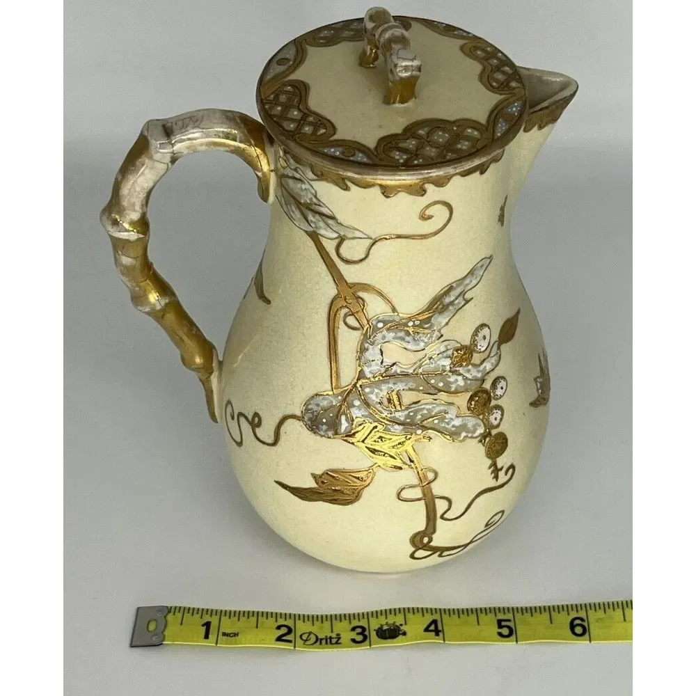 Antique English‎ Staffordshire Ivory and Gold Gilded Pottery Teapot